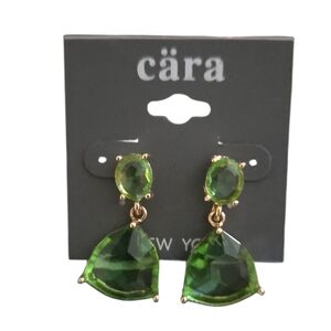 Cara New York Green Glass Stone Droplet Earrings‎ NEW